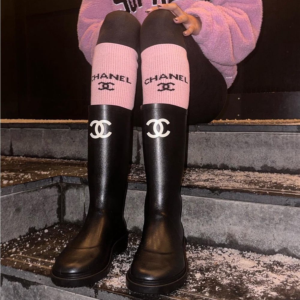 Chanel pink leg warmer socks